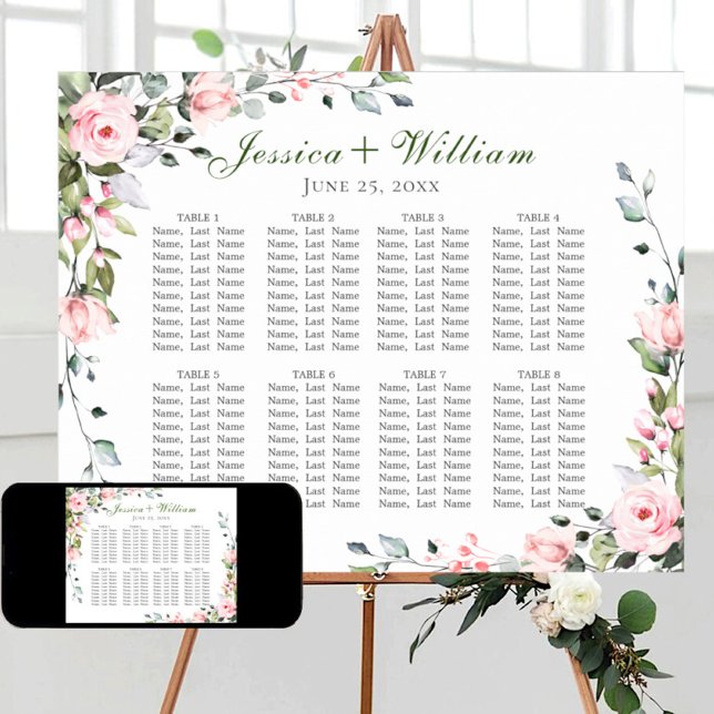 Poster Eucalyptus & Rose 8 Tables Mariage CHART DE SIÈGE (Créateur téléchargé)
