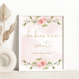 Poster Eucalyptus rose pâle floral Les bébés sont doux