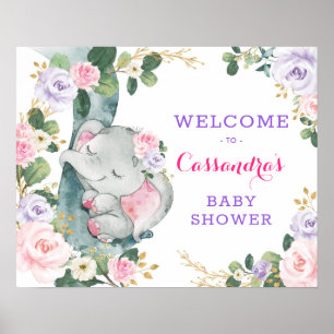 Poster Eucalyptus rose violet floral Bienvenue