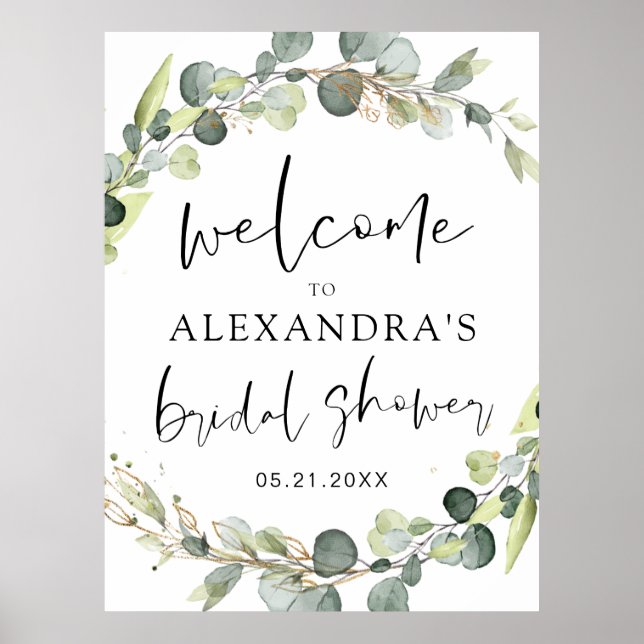 Poster Eucalyptus Sage Vert Floral Baby Shower  (Devant)