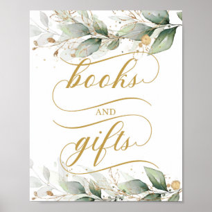 Poster Eucalyptus signe vert faux or livres et cadeaux