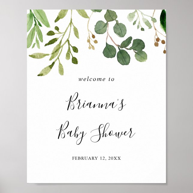 Poster Eucalyptus Simple Brown Baby shower Floral Bienven (Devant)