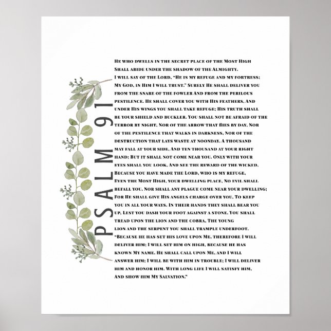 Poster Eucalyptus Verdure Bible Art Psaume 91 Écriture (Devant)