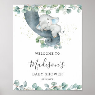 Poster Eucalyptus verdure Elephant Baby shower Bienvenue