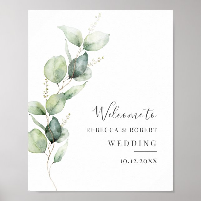 Poster Eucalyptus Verdure Mariage botanique Bienvenue (Devant)