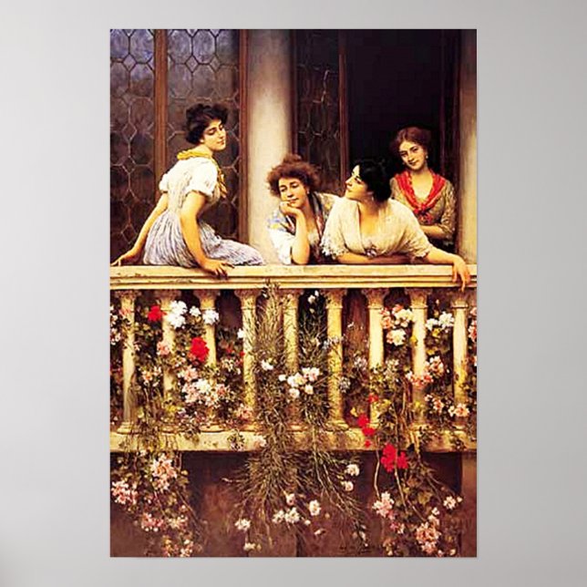 Poster Eugene de Blaas - Peinture académique Balcon (Devant)