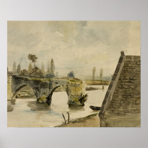 Poster Eugene Delacroix - The Old Bridge at Nantes