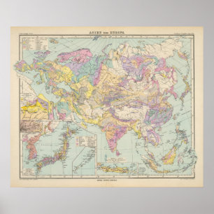 Poster Europa d'Asien u - carte d'atlas de l'Asie et de