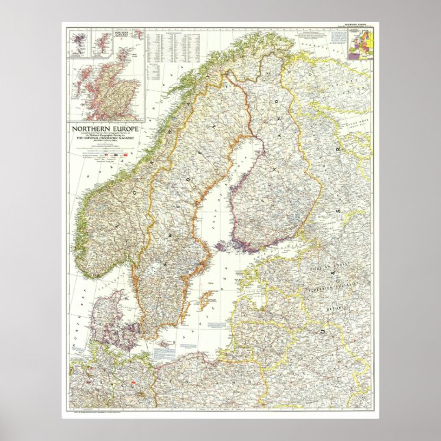 Poster " Europe : 1954 Europe du Nord détaillée MAP ... (Devant)