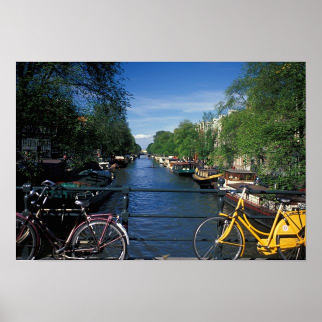 Poster Europe, Hollande, Amsterdam, vélo jaune et (Devant)
