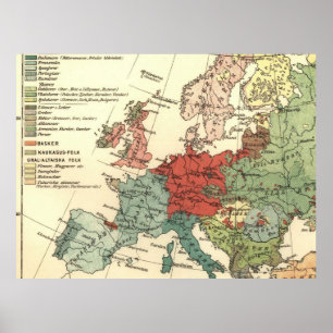 Poster Europe Map Countries World Antique