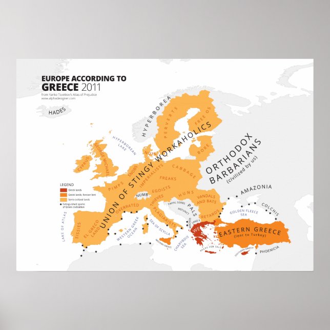 Poster Europe selon la Grèce (Devant)