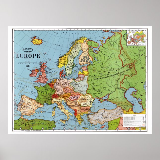 Poster Europe vintage Carte générale du XXe siècle (Devant)