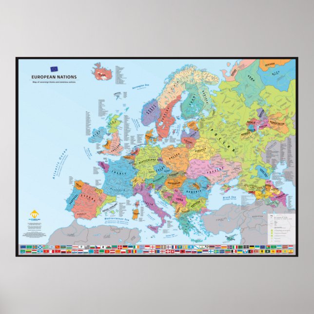 Poster "European Nations" Carte des nations (en anglais) (Devant)