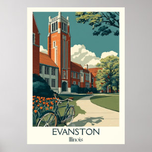 Poster Evanston Illinois Université Vintage Campus Art