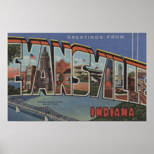 Poster Evansville, Indiana - Scènes de grandes lettres
