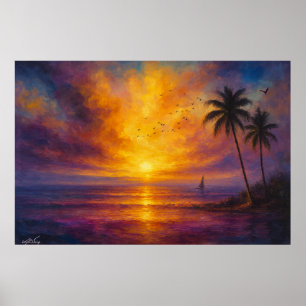 Poster Évasion au coucher du soleil sur l'océan - Ciel vi
