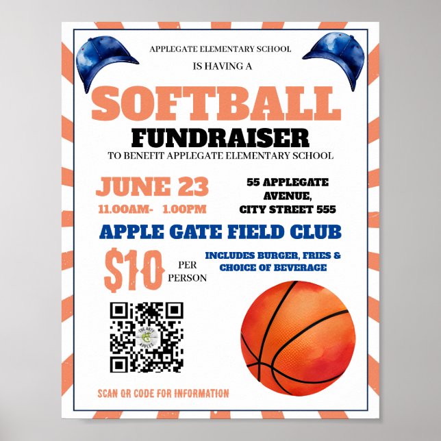 Poster événement de basket-ball collecte de fonds école a (Devant)