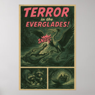 Poster Everglades Comic - Alligator Attaquer Horreur