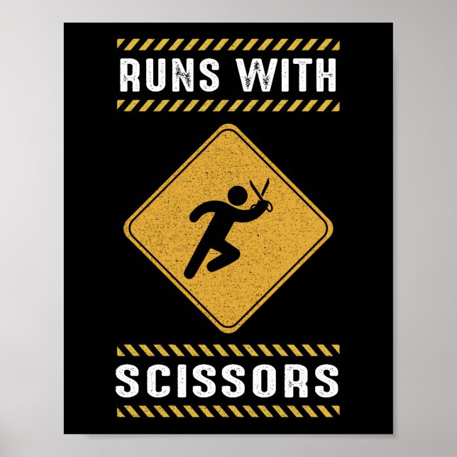 Poster Exécutions Avec Ciseaux Attention Avertissement (Devant)