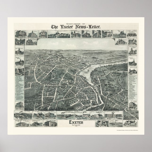 Poster Exeter, NH Panoramic Map - 1896 (Devant)