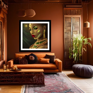 Poster Exotic African Glamorous woman red lips green gems