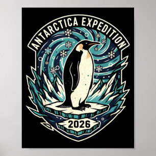 Poster Expédition Antarctique 2026 Retro Souvenir Manchot