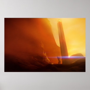 Poster explorateur à monolith science-fiction art