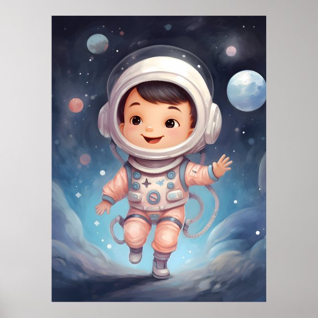 Poster Explorateur d'enfants d'espace adorable (Devant)