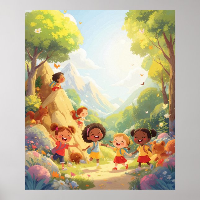 Poster Explorateurs Joyeux - Nature Aventure Wall Art (Devant)