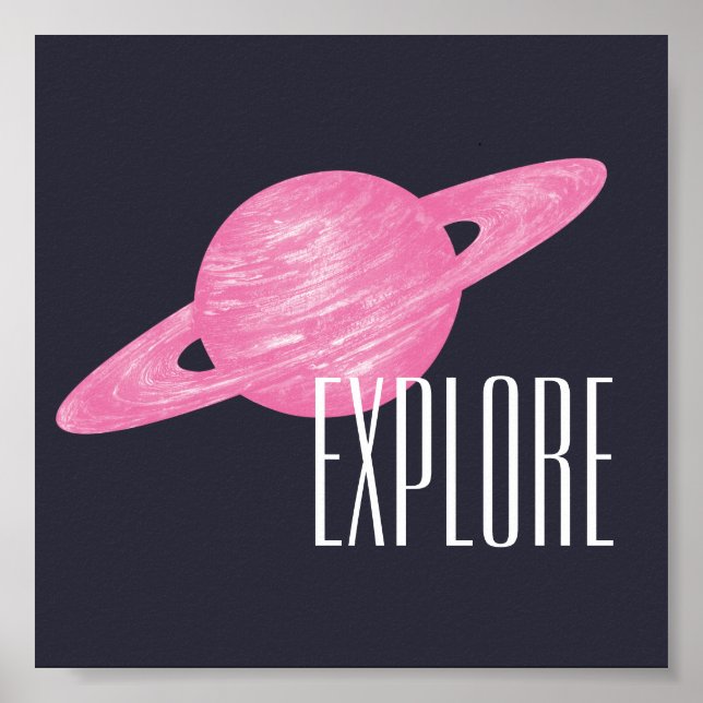 Poster Explorez l'espace Saturne Illustration bleu marine (Devant)