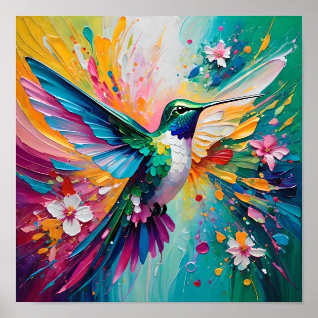 Poster Explosion de colibri coloré  (Devant)