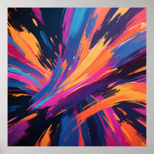 Poster Explosion de couleur aux coups de pinceau abstrait