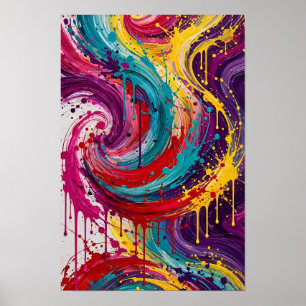 Poster Explosion de Tourbillon Néon - Turquoise Magenta Y