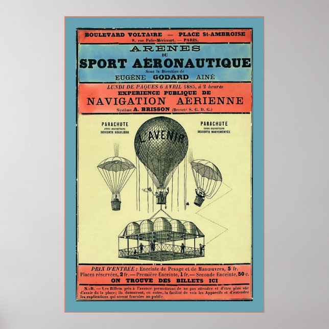 Poster Exposition aéronautique vintage ~ 1885 (Devant)