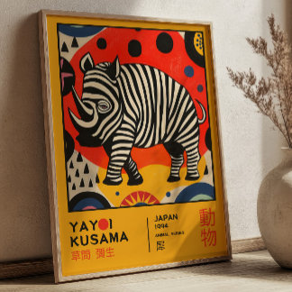 Poster Exposition d'art japonais rétro Yayoi Kusama Rhino