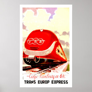 Poster Express Trans Europe, train rapide, voyage vintage
