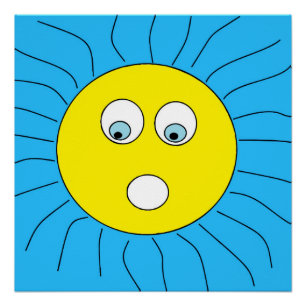 Poster Expression rayée amusante Dessin face soleil bleu