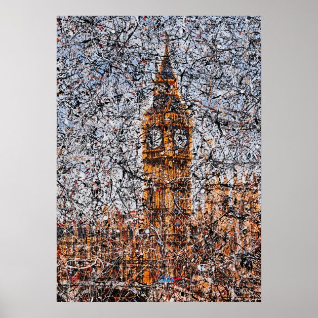 Poster Expressionnisme abstrait Big Ben Londres Drip Art (Devant)