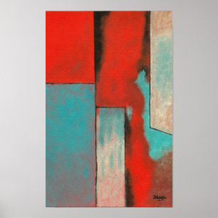 Poster Expressionniste d'art Abstrait Red Aqua Turquoise 
