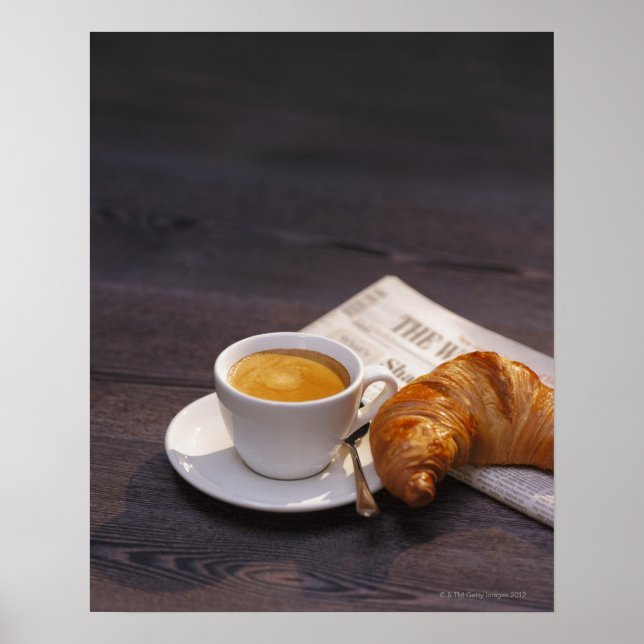 Poster expresso, croissant et journal (Devant)