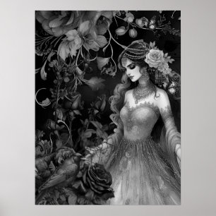 Poster Exquise Sombre Monochromatique Beauté Roses & Corb