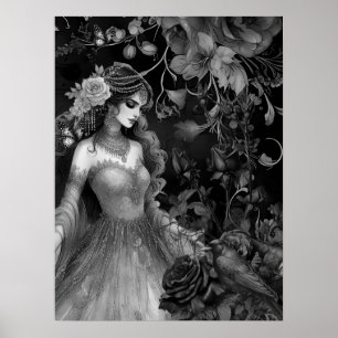 Poster Exquise Sombre Monochromatique Beauté Roses & Corb
