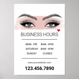 Poster Extensions Eyelash Salon Lash Heures d'ouverture