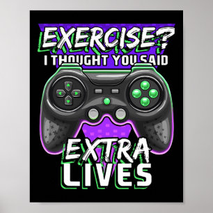 Poster Extra Lives Funky Video Game Contrôleur Retro Jeu
