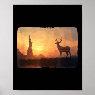 Poster Extraordinaire Cerf Symbolique Et Statue De La Lib