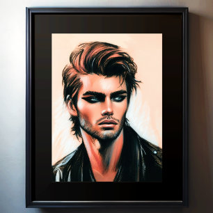 Poster Eyeliner Homme Dessin Pastel