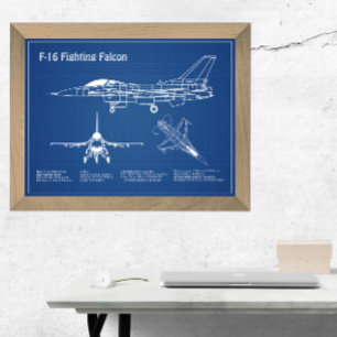 Poster F-16 Faucon de combat - Plan directeur de l'avion 