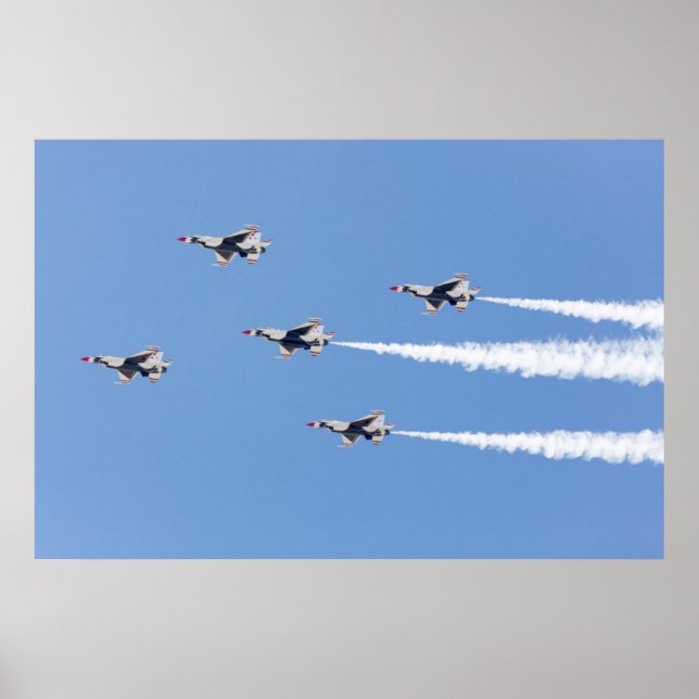 Poster F-16 Thunderbirds volant en formation à cinq carte (Devant)