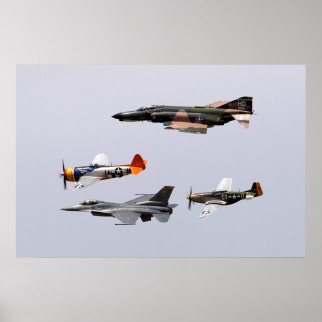 Poster F-4 Phantom, P-47 Thunderbolt, F-16 Fighting Falco (Devant)